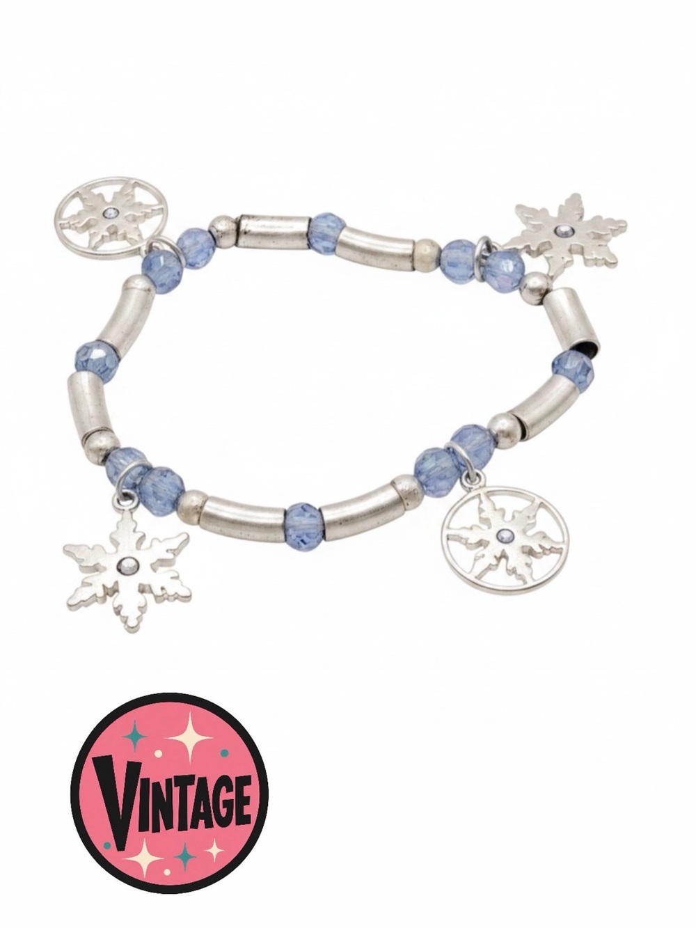 VTG-LiaSophia Snowflake Charm Stretch Bracelet- Collectable Retired AB Crystals